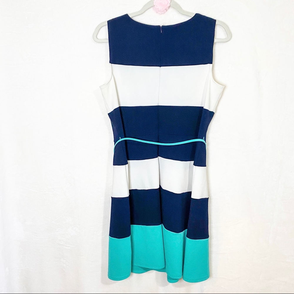 Sleeveless Striped Dress - Navy, White, and Teal - Picture 4 of 10